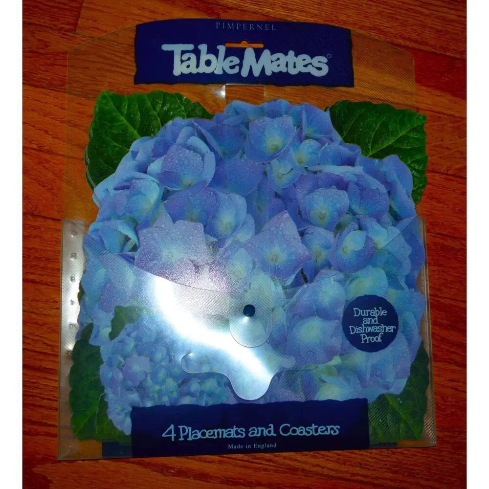 Pimpernel TableMates Hydrangea Vinyl Placemats & Coasters Set 8 Made in England